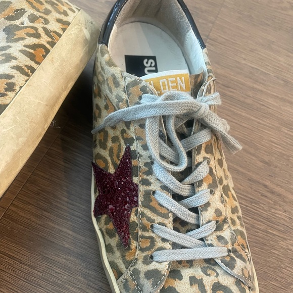 GOLDEN GOOSE SUPERSTAR SNEAKERS LEOPARD SUEDE & RED GLITTER STAR - Picture 6 of 14